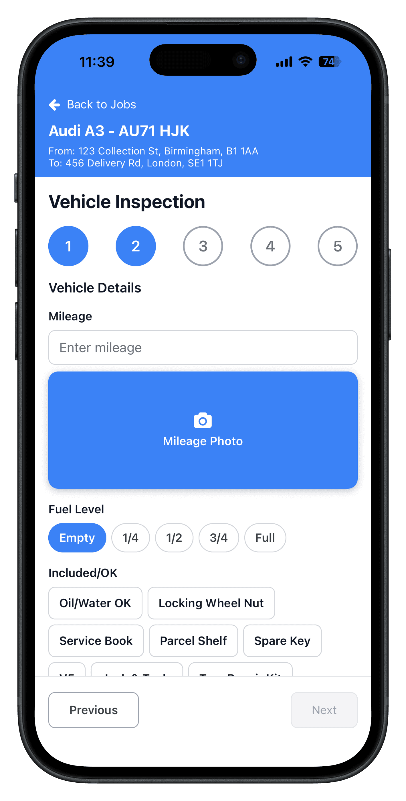 DriveTrack mobile app delivery confirmation screen