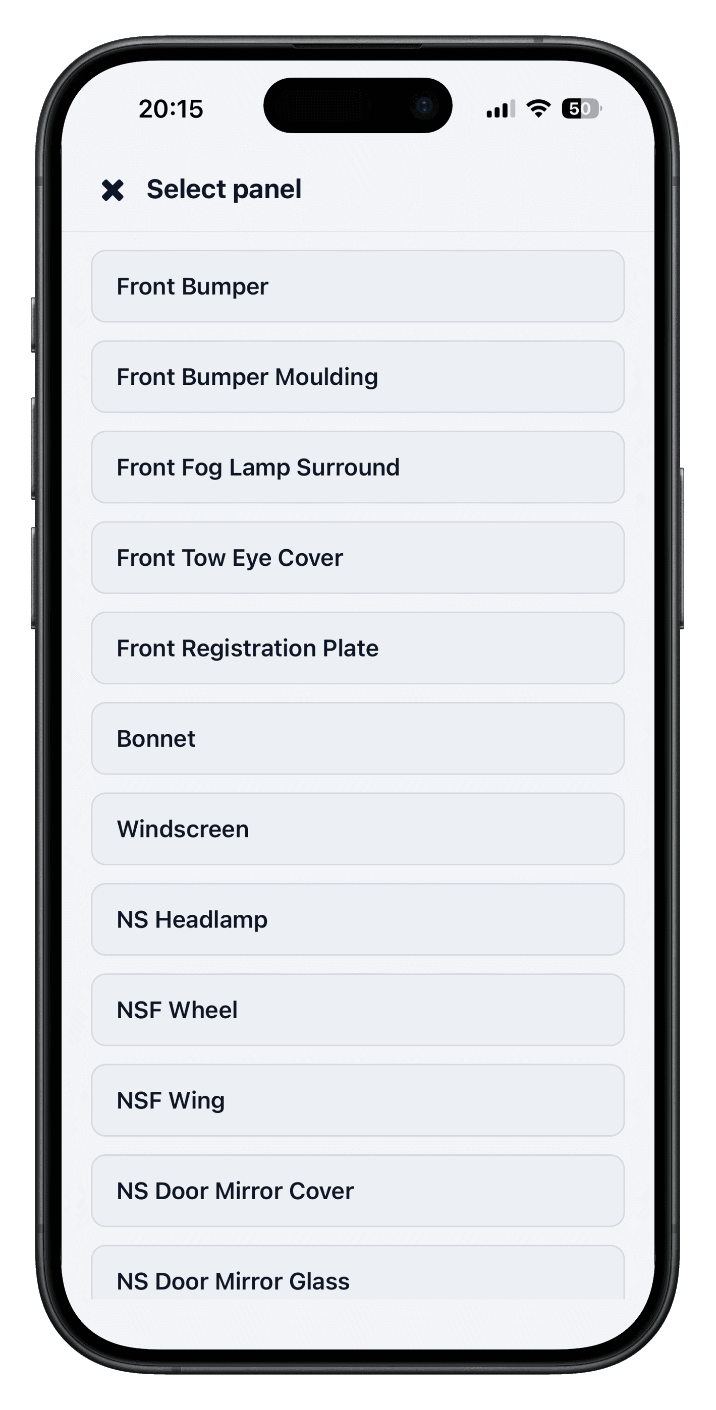 DriveTrack driver app vehicle inspection damage panel