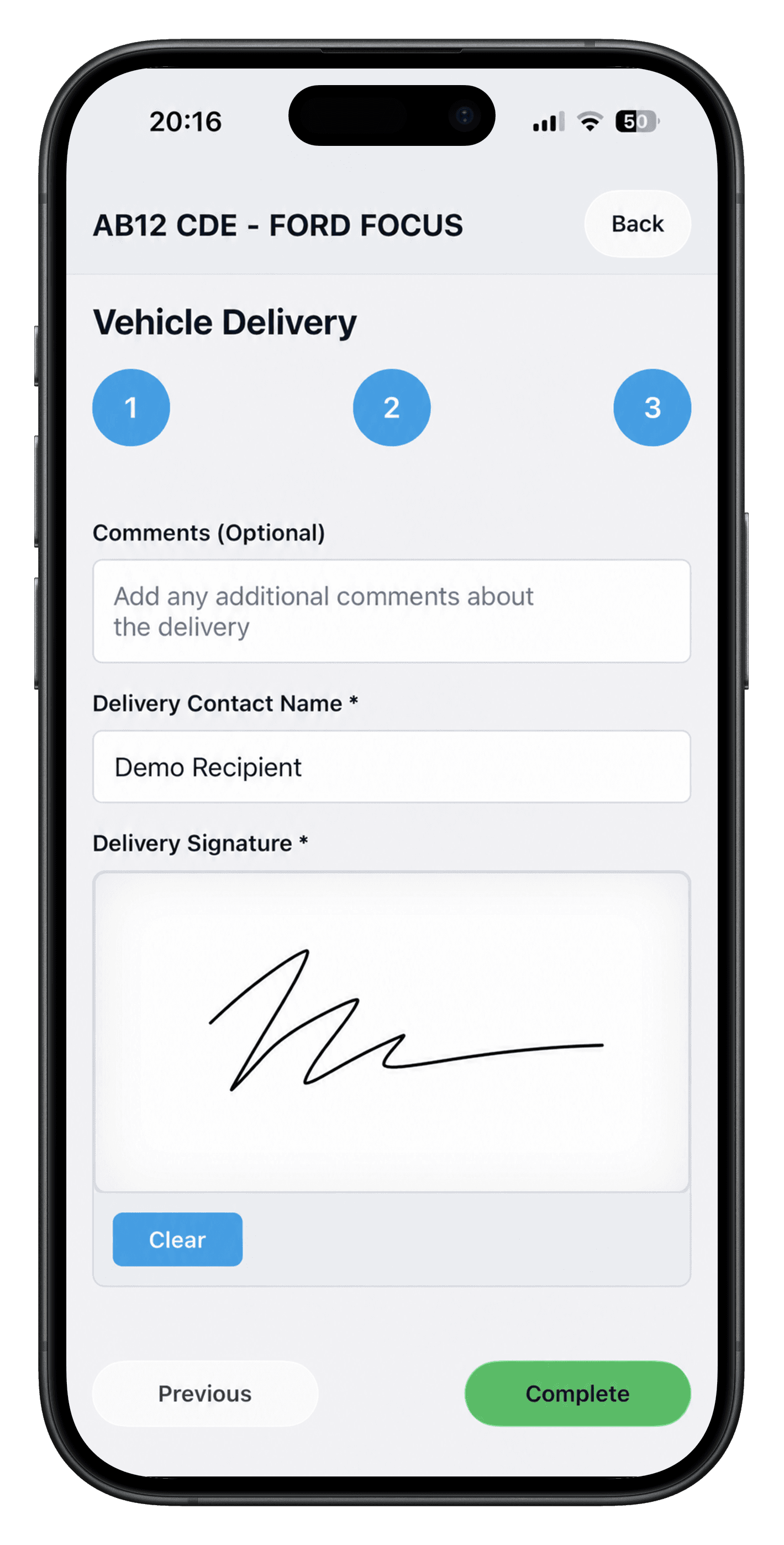 DriveTrack Mobile delivery signature screen